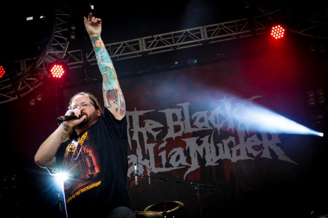 Trevor Strnad of The Black Dahlia Murder at the Heavy Montreal festival at Parc Jean-Drapeau on July 28, 2018 in Montreal, Canada.